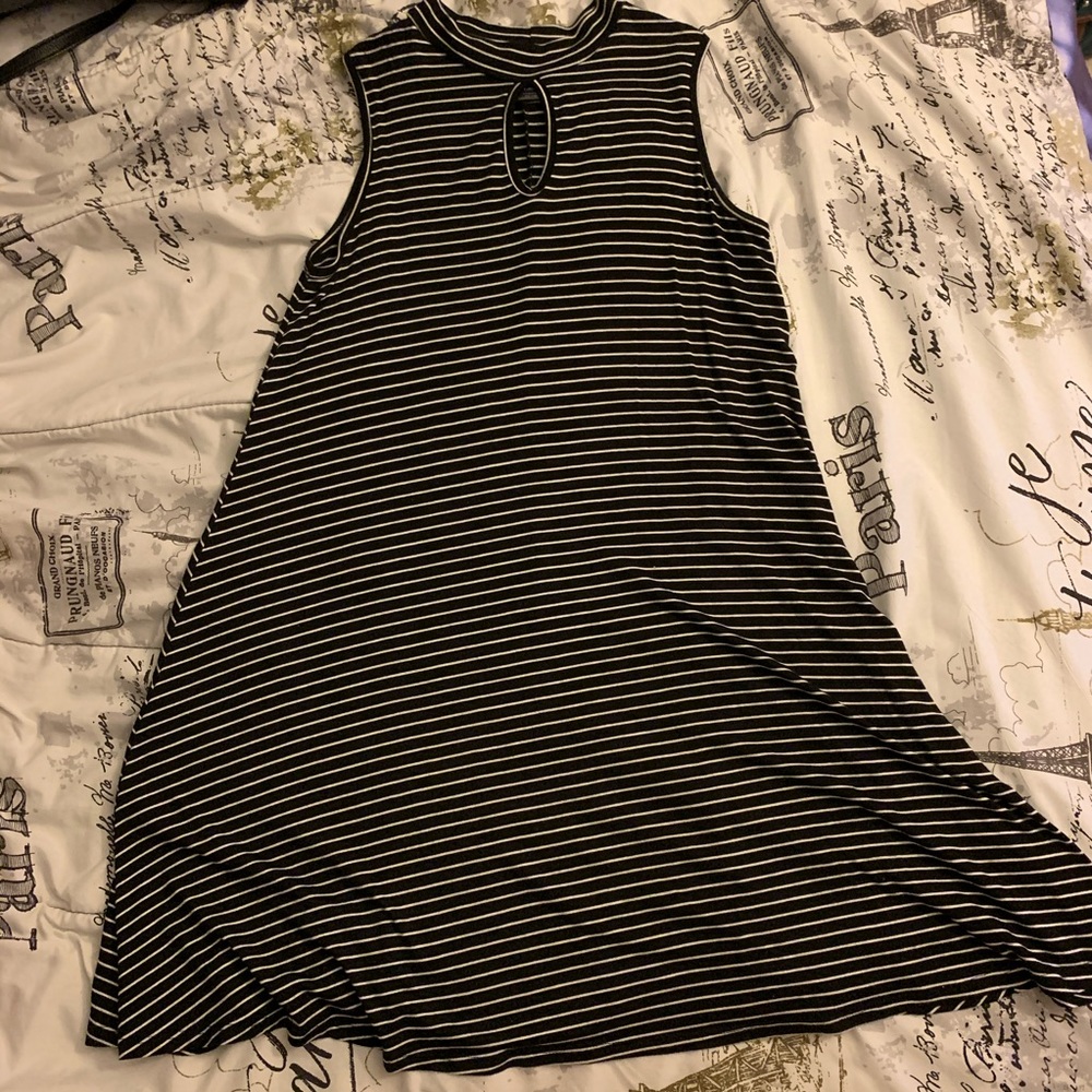 Black and White Striped Mock Neck Dress